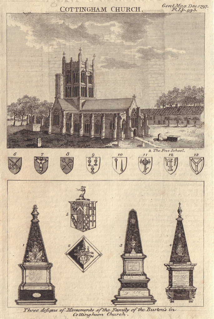 Cottingham St Mary the Virgin Church. Burton family monuments, Yorkshire 1797